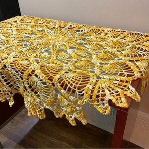 Vintage handmade round 34” crochet doily, furniture scarf